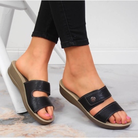 Svarta Inblu svarta tofflor med kardborreband för kvinnor 1