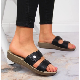 Svarta Inblu svarta tofflor med kardborreband för kvinnor 2