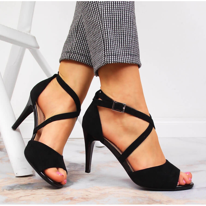 Svarta Sergio Leone damsandaler på hög klack 1