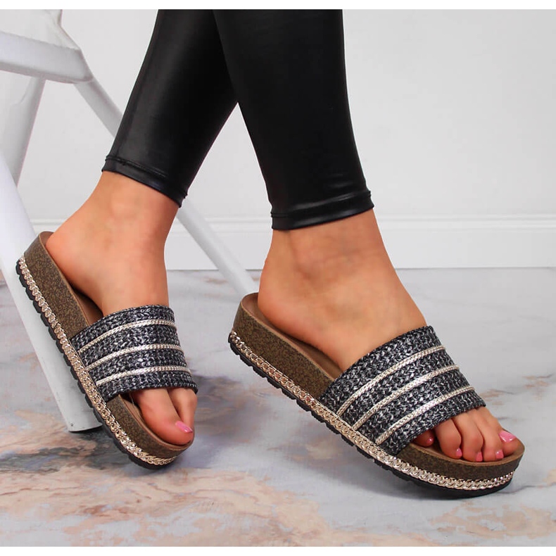 S.Barski Svarta S. Barski svarta plattformstofflor för kvinnor 1