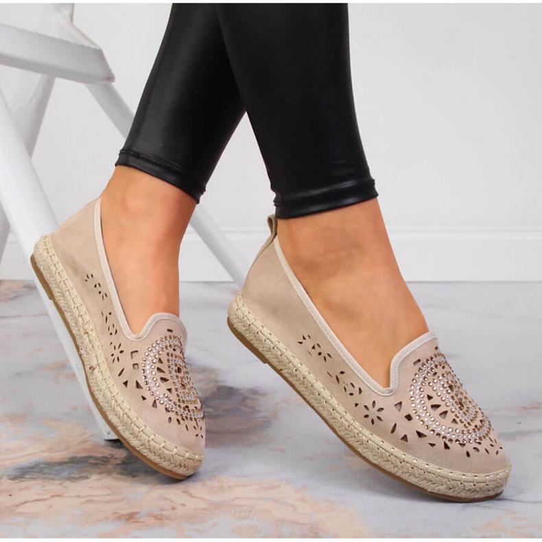 S.Barski Genombrutna espadrillor för kvinnor med cubic zirconia beige S. Barski 1
