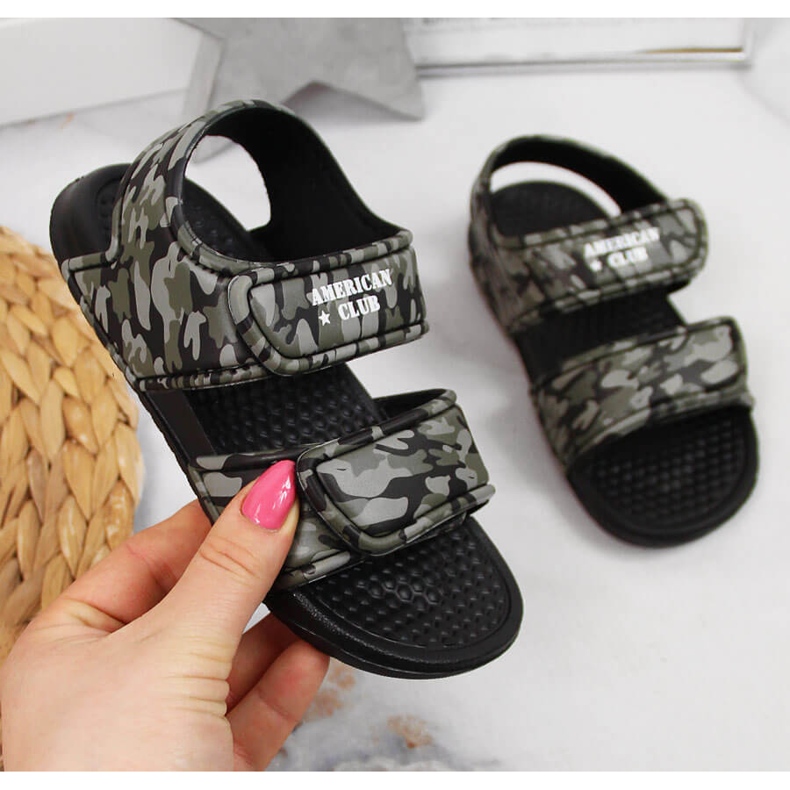 American Club sandaler i kardborreskum för pojkar svart grå mångfärgad grön 1