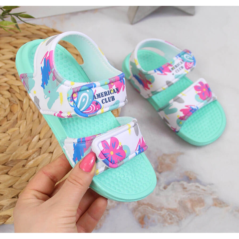 American Club sandaler i mintskum med kardborreband mångfärgad grön 1