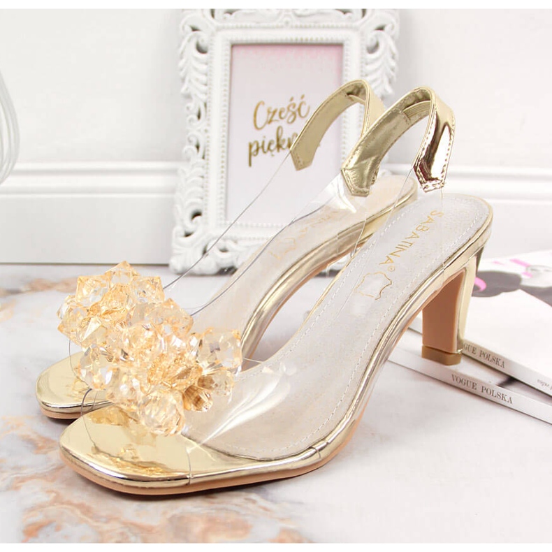 Transparenta damsandaler med gyllene Sabatina-stenar 2