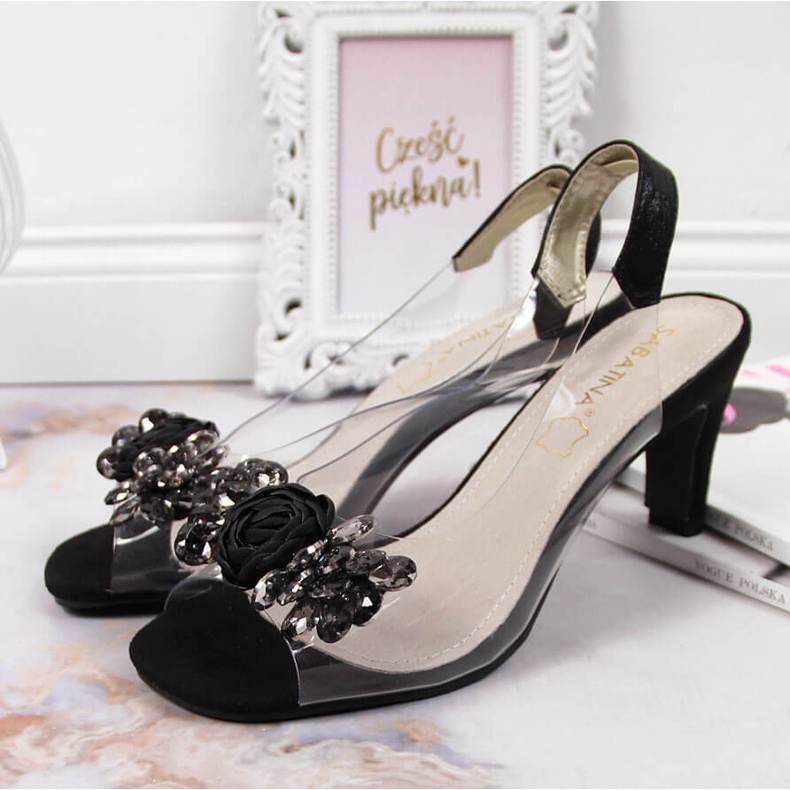 Transparenta sandaler för kvinnor med svarta Sabatina-stenar 2