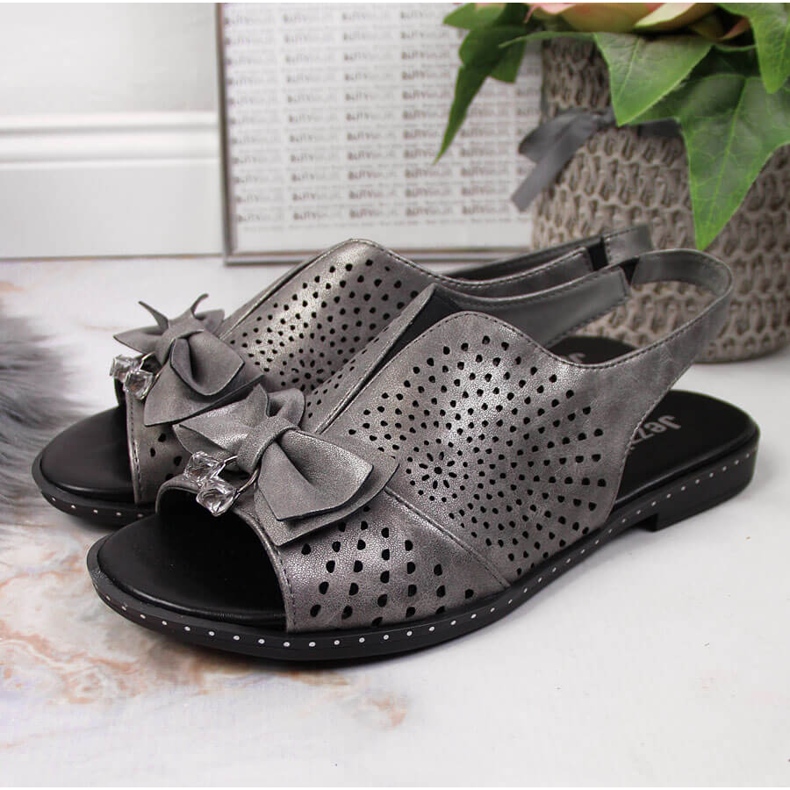 Damsandaler med Jezzi-rosett i grafit mångfärgad grå 2