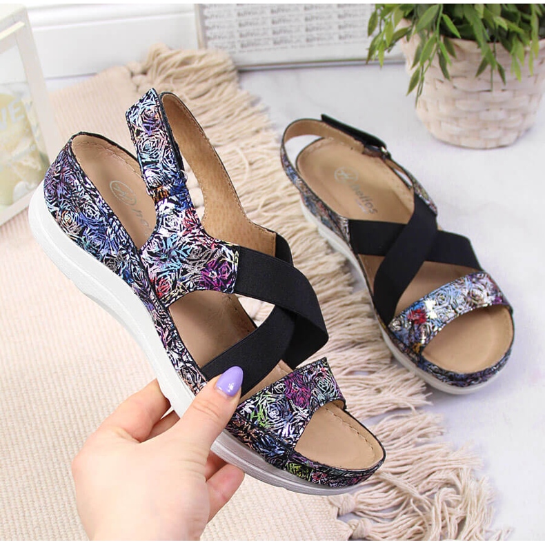 Skinnsandaler för kvinnor på bekvämt gummi Helios 100 svart mångfärgad 1