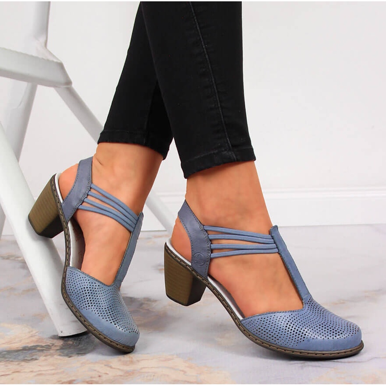 Damsandaler i läder med resår Rieker 40988-12 blå 1