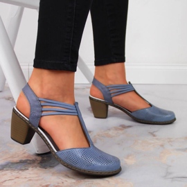 Damsandaler i läder med resår Rieker 40988-12 blå 2