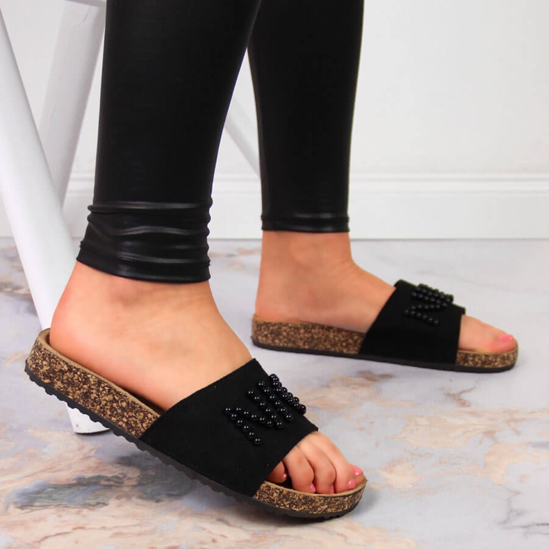 Kvinnors svarta tofflor med pärlor eVento 2