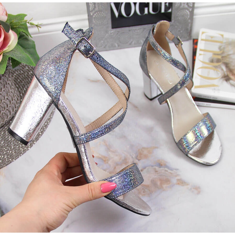 Silver damsandaler på stolpen Filippo silver- 1