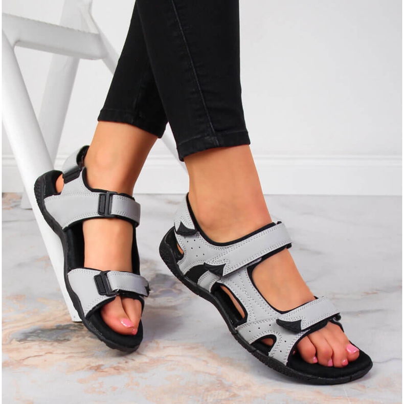 Grå American Club sport damsandaler med kardborreband 1