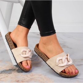 Beige Jezzi tofflor för kvinnor med kedja 1