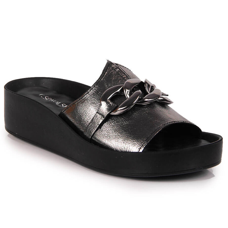 Damtofflor i skinn med kedja silver T.Sokolski 1