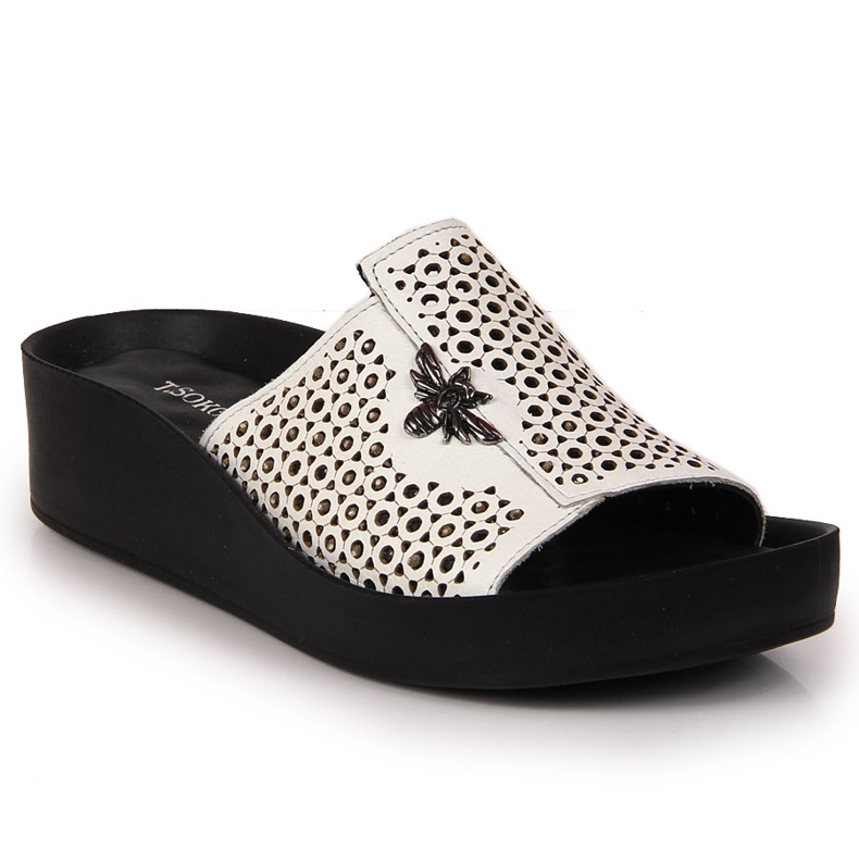 Kvinnors vita genombrutna lädertofflor T.Sokolski 2