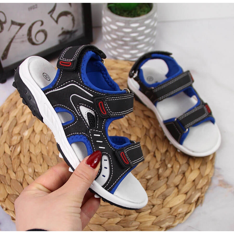 Svarta American Club pojksandaler med kardborreband 1