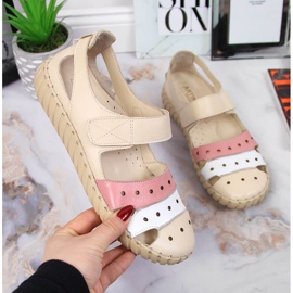 Skinnsandaler för kvinnor med genombrutna Artiker beige 1