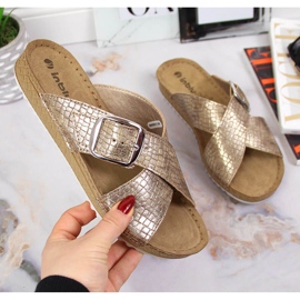 Gyllene Inblu tofflor för kvinnor med spänne 1