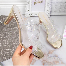 Transparenta damtofflor med gyllene cubic zirconias Sabatina färglös 1