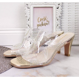 Transparenta damtofflor med gyllene cubic zirconias Sabatina färglös 2