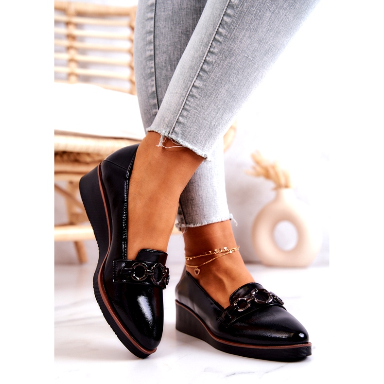 Vinceza Lackläder Wedge Skor Svarta Melodier 2