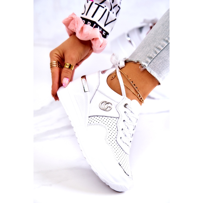 S.Barski Dam Sport Läder Skor Sneakers Vit Loissa silver- 3