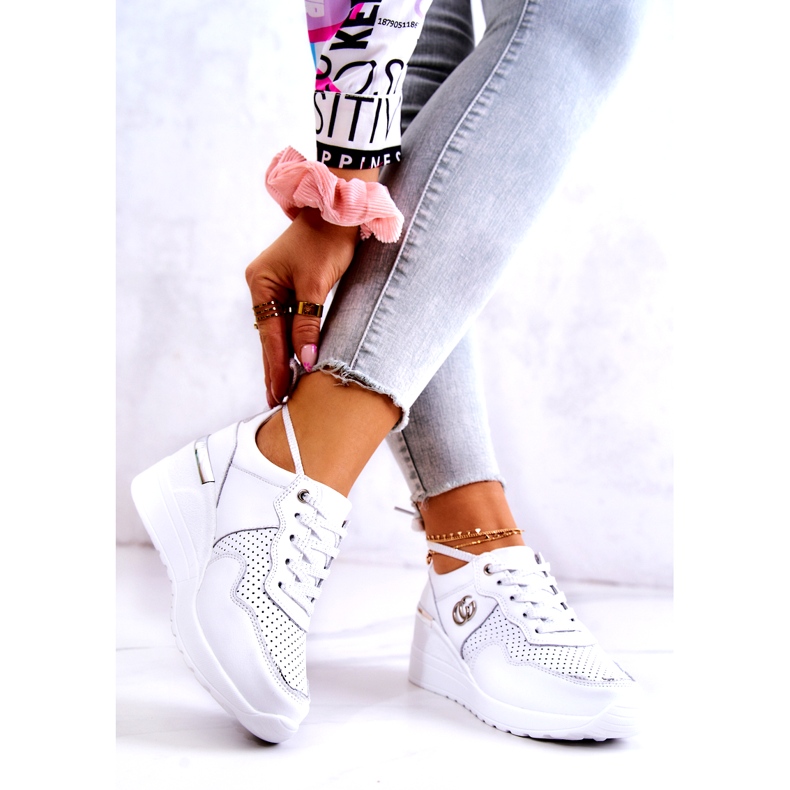 S.Barski Dam Sport Läder Skor Sneakers Vit Loissa silver- 2