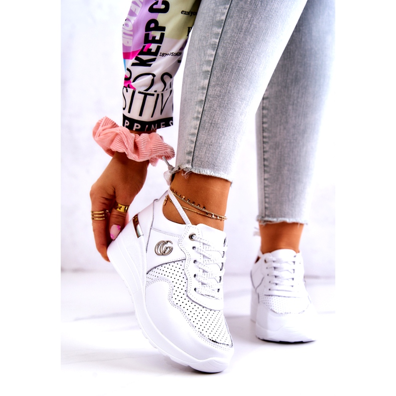 S.Barski Dam Sport Läder Skor Sneakers Vit Loissa silver- 1