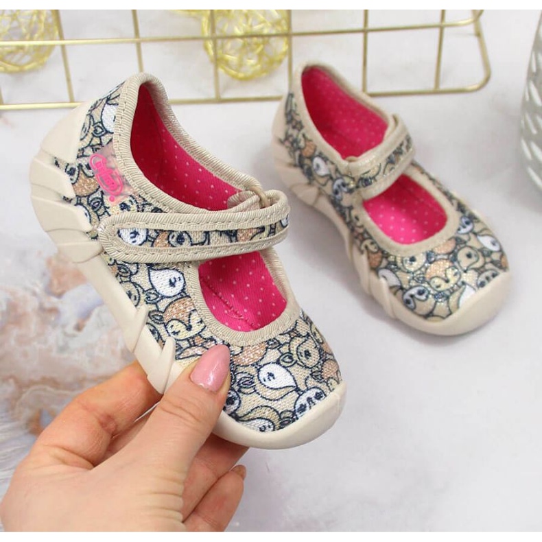 Ballerinatofflor med kardborrebeige Jr. Befado 1