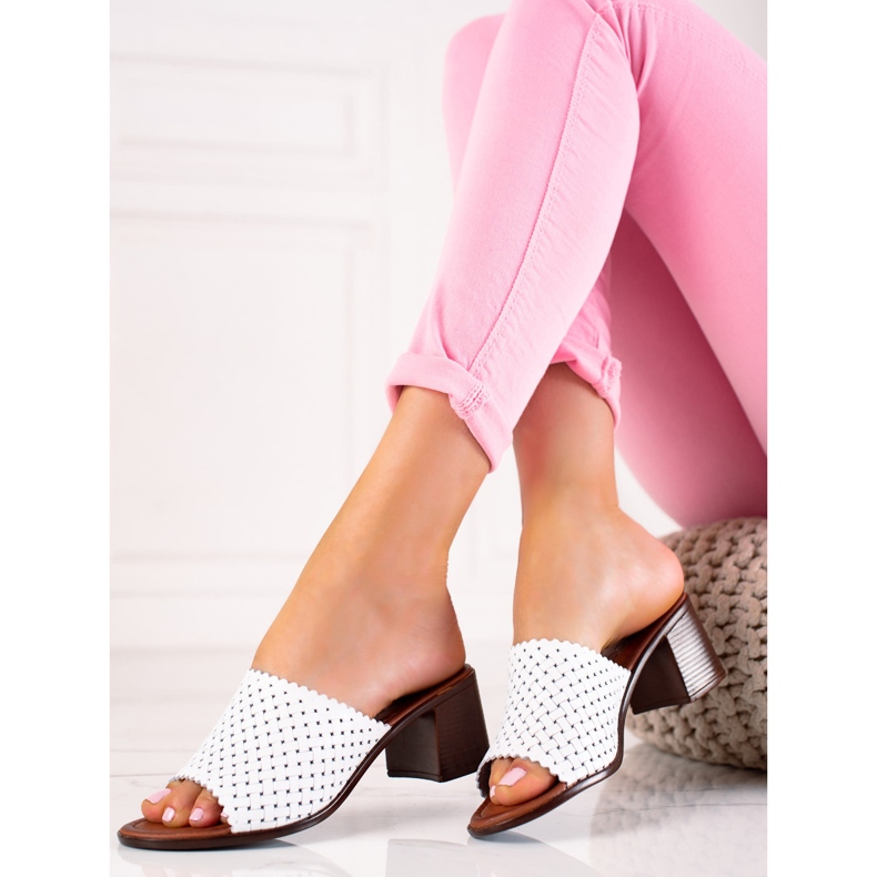 W. Potocki Lädertofflor på häl Potocki vit 1