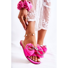 PS1 Damtofflor med dekorativ rosett Fuchsia Calerine rosa 1