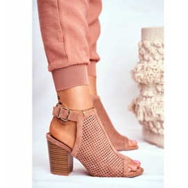 FB1 Kvinnors Openwork -stövlar Peep Toe Pink Paradise brun 3