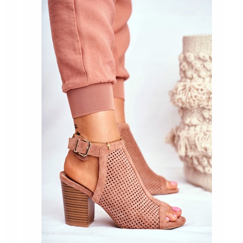 FB1 Kvinnors Openwork -stövlar Peep Toe Pink Paradise brun 3