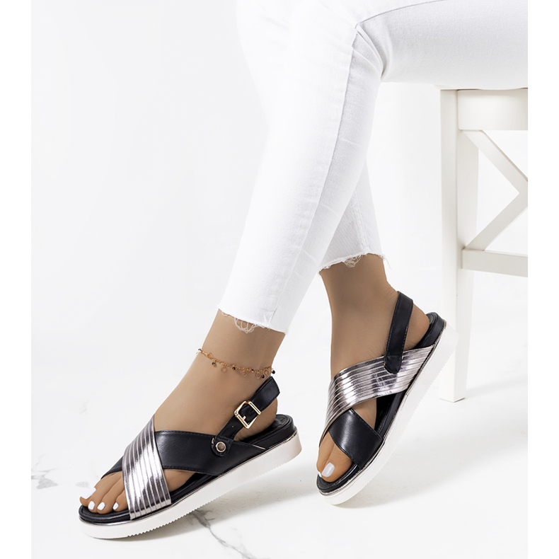 Svarta sandaler med metalliskt Myrtle-inlägg silver- 1