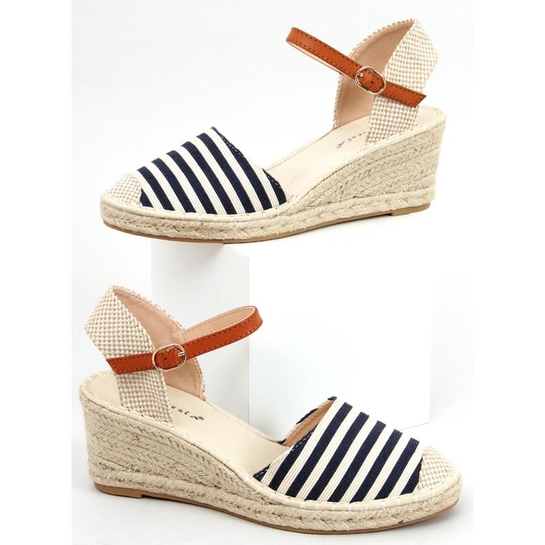 Irma Blårandiga espadrillor beige marinblå 1