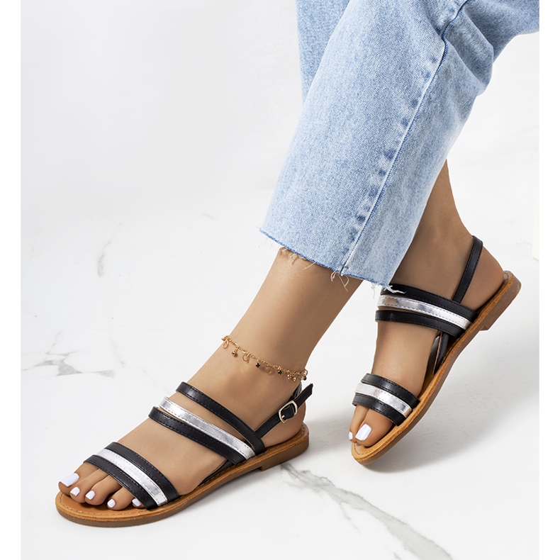 Svarta Hibbins-sandaler för kvinnor silver- 1