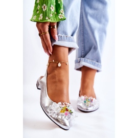 PA2 Läderballerinor på höga klackar med Silver Elena-dekoration silver- 1