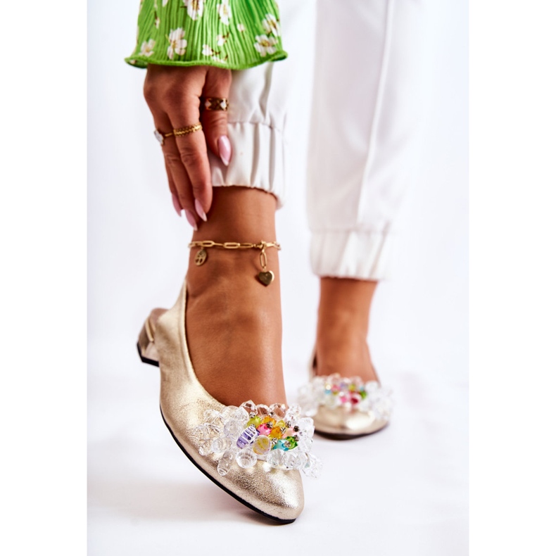 PA2 Läderballerinor på höga klackar med gyllene Elena-prydnad 1