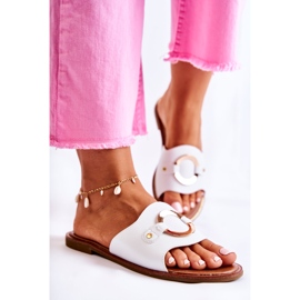 Vinceza Lädertofflor för kvinnor med vit Marinell-prydnad 2