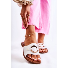 Vinceza Lädertofflor för kvinnor med vit Marinell-prydnad 1