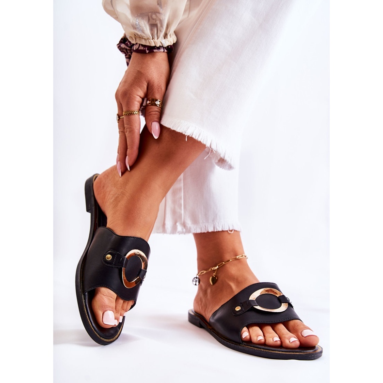 Vinceza Lädertofflor för kvinnor med svart Marinell-prydnad 2