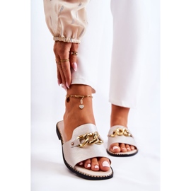 S.Barski Fashionabla tofflor Med En Kedja På En Platt Klack Gyllene Finhet 1