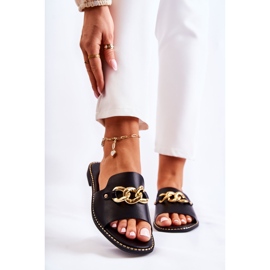 S.Barski Fashionabla Svarta Finess Tofflor Med En Kedja På En Platt Klack 1