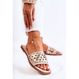 S.Barski Kvinnors lädertofflor på en platt klack Beige Hollis 1