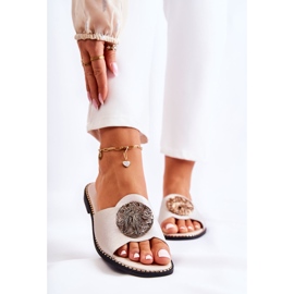 S.Barski Kvinnors skinntofflor med gyllene Colene dekoration 1