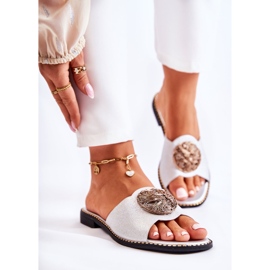 S.Barski Lädertofflor för kvinnor med Silver Colene-dekoration 1