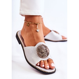 S.Barski Lädertofflor för kvinnor med Silver Colene-dekoration silver- 2