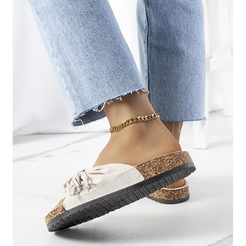 Beiga tofflor med fransar för damer beige 1