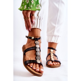 FJ1 Damsandaler med ett dekorativt skärp Svart Seila gyllene 2