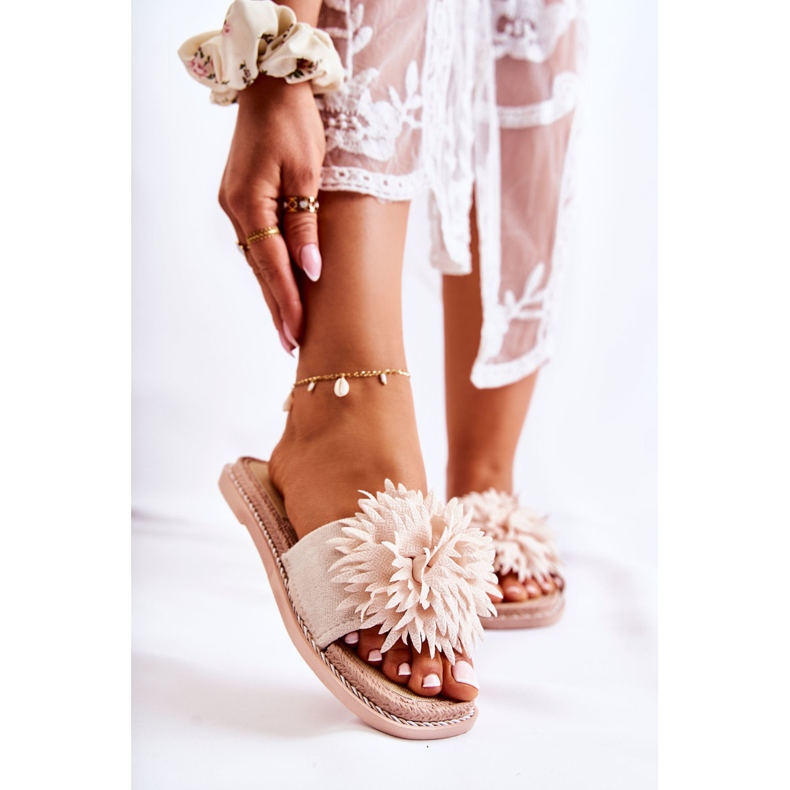 FJ1 Damtofflor i mocka med beige Giorgia-dekoration 2